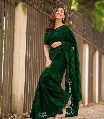 প্রিমিয়াম অর্গানজা ফ্যাব্রিক এমব্রয়ডারি করা পার্টি শাড়ি