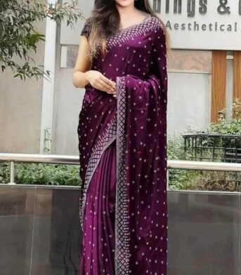 প্রিমিয়াম জর্জেট ফ্যাব্রিক অল ওভার স্টোন করা শাড়ি