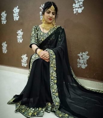 এক্সক্লুসিভ ওয়েটলেস জর্জেট এমব্রয়ডারি করা শাড়ি